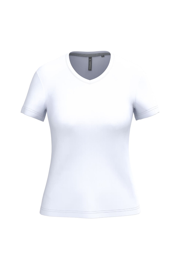 Kariban Cotton Tee - Femme Col V (Small, White)