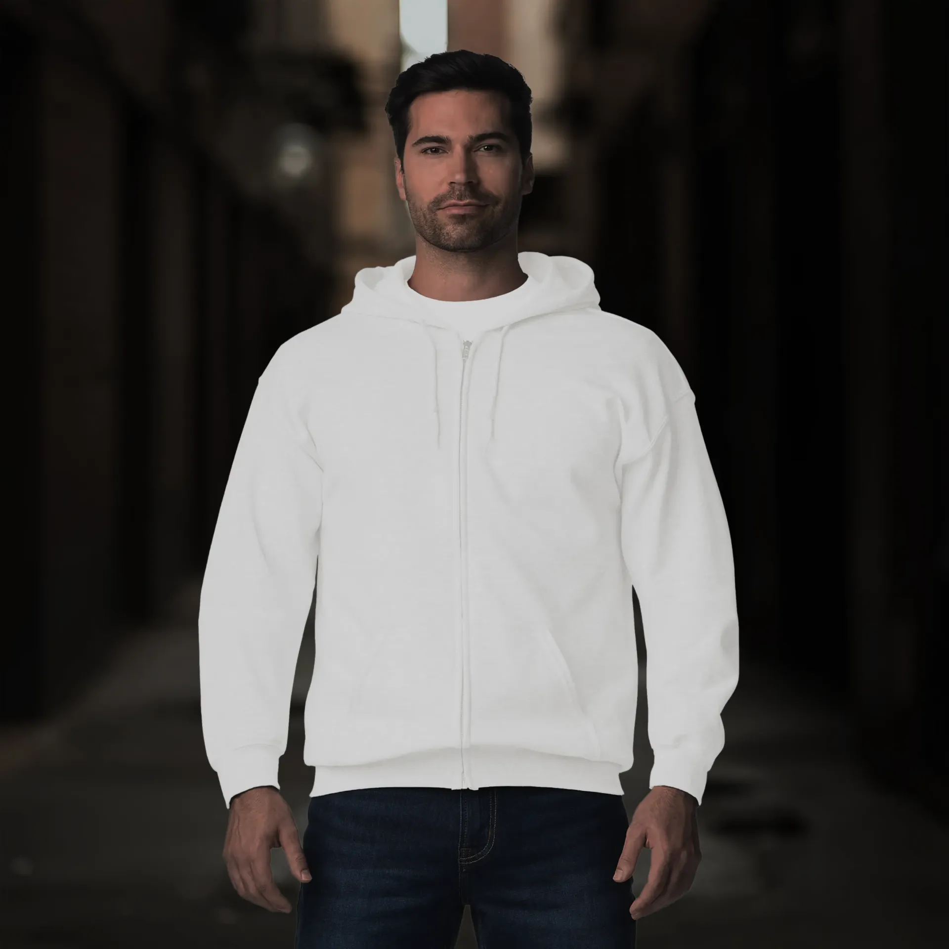 Hoodie Heavy Blend with Zipper (Small, White)