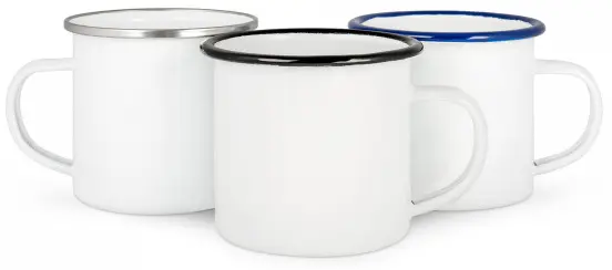 Enamel Steel Mug (White with Navy Rim, 11oz)